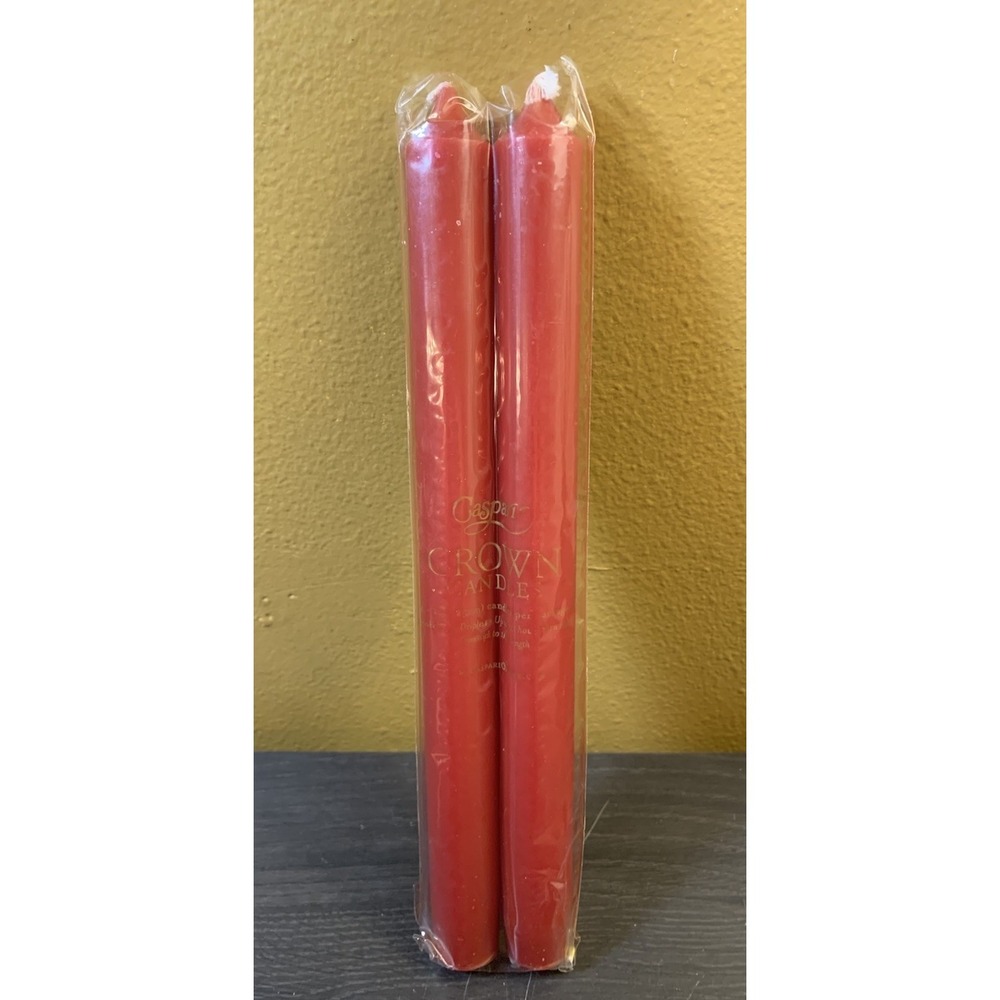 Caspari 10" Crown Straight‎ Taper Candles, Red- Set of 2
